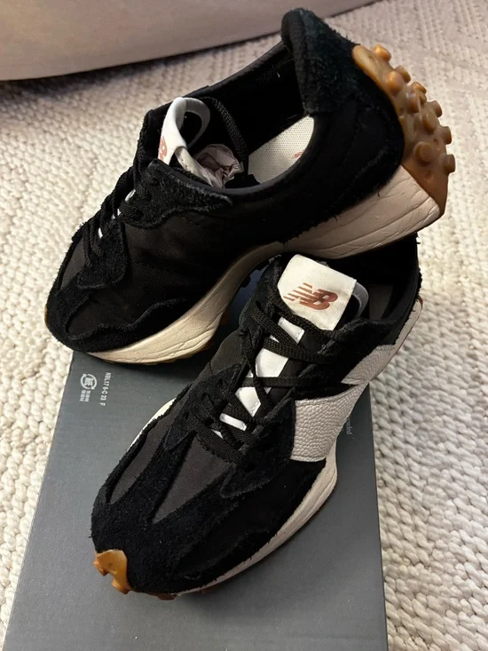 New Balance 327 Black, White & Gum Accent Running Sneakers - Picture 8 of 13